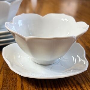 5 Vintage Porcelain Lotus Rice Bowl & Saucer Sets CM Inc Chadwick Japan